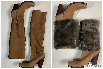 MIU MIU By PRADA Brown Leather Shearling Lined Tall Winter Boots Womens Sz 36 • $279.95