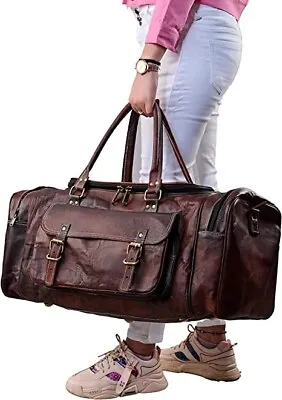 100% Real Vintage Leather Handmade Duffel Travel Luggage Overnight Weekender Bag • $58.29