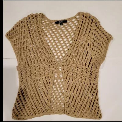 Vintage Alex Marie Tan Short Crochet Knit Shrug Vest Top  • $18