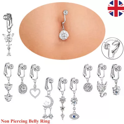 Clip Belly Bars Navel Rings Dangly Gems Fake Belly Button Bar Faux Body Piercing • £4.95