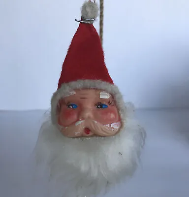 Vintage Christmas Ornament Santa Head Plastic Face Beard Hat Red White Blue Eyes • $10