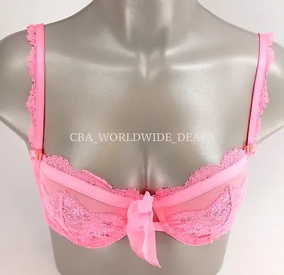 Victoria's Secret Designer Collection Neon Coral Lace W/ Bow Unlined Demi Bra • $10.97