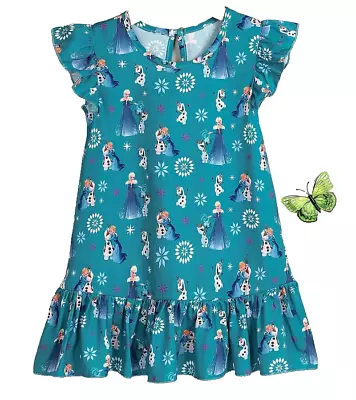 Elsa Olaf Graphics Girls Dress Ruffle Hem Flying Sleeve Princess Dress Sz.6 #115 • $11.99