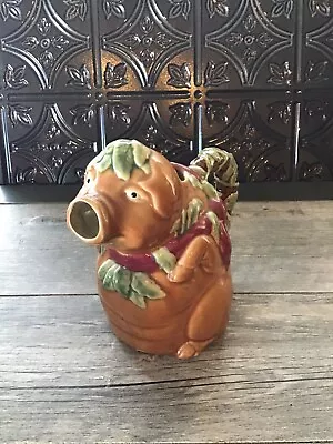 Pig Pitcher Jug Vintage Italian Majolica Style  8  Tall Leaves Signed • $10.99