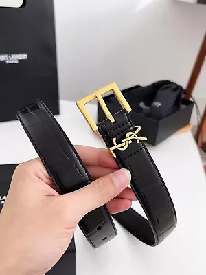 $299 • Buy YSL SAINT LAURENT Monogram CASSANDRE Leather Belt Width 3.0cm 85/34