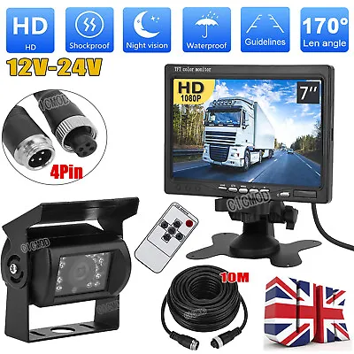 Car Reversing Camera 4Pin + 7  LCD Monitor Truck Bus Van Rear View Kit 12V-24V • £37.99