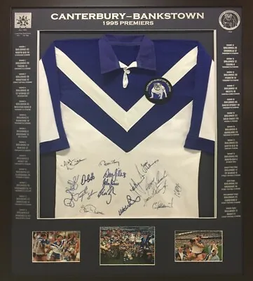 $550 • Buy Blazed In Glory - 1995 Canterbury Bulldogs Premiers - NRL Signed & Framed Jersey
