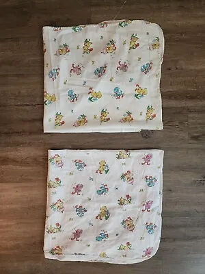 Vintage Dundee Ducklings Flannel Baby Blanket Receiving Swaddle Hospital Lot X2 • $17.99