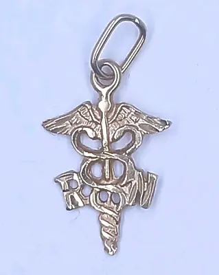 14k Yellow Gold RN Caduceus Petite PENDANT CHARM Registered Nurse Grad Gift • $69