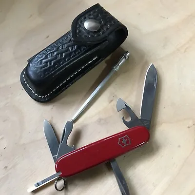 Victorinox Swiss Army Rostfrei Officer Suisse Knife Leather Case And Steel • $52