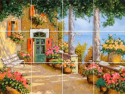 Mediterranean Terrace Tuscany Italy View Garden Ceramic Tile Mural Backsplash • $295