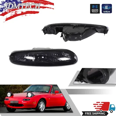Fit For 1990-1997 Mazda MX-5 Miata Smoked/Chrome Front Bumper Signal Lights Pair • $19.99