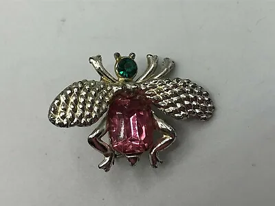 Fly Bee Moth Insect Pin Brooch Figural Pink Rhinestone Body Green Head Vintage • $10.62