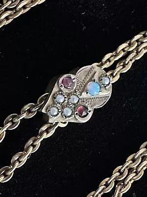 Antique Yellow Gold Filled Slide & Chain Necklace Pearls Opal Ruby 13.61 Grams • $80