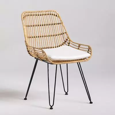 Fjord Dining Chair Natural Jawit Rattan Cane Seat Black Hairpin Iron Base • £129