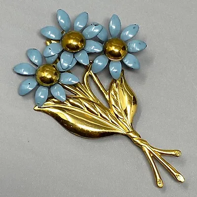 Flower Brooch Pin Blue Petals Gold Tone Bouquet Layered 3D Vintage Large 3.25  • $14.39