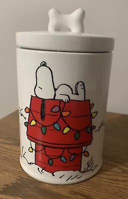 Snoopy Peanuts Christmas Treat Dog Bone Cookie Jar Ceramic 9  Preowned • $37.94