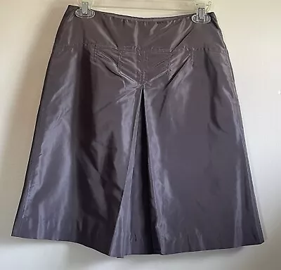 J Crew Silk Skirt Front Pleat A Line Short Minimal Work Career Grey Brown Size 2 • $24.77