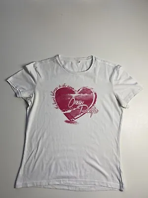 Ocean Pacific White Mix Heart Spell Out Graphic Print Retro T-Shirt Size 12UK • £8.99