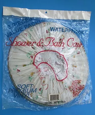 3-Pc. Waterproof SHOWER & BATH CAPS Grandma Style Floral W/ Lace Trim Soft VINYL • $8.99