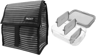 $46.68 • Buy PackIt Freezable Lunch Bag With Zip Closure, Gray Stripe & Mod Lunch Bento Food