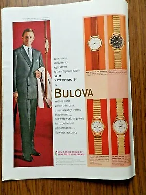 $3 • Buy 1959 Bulova Watch Ad Shows 5 Models For Men Slim Waterproofs