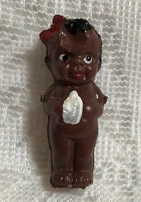 Vintage Celluloid Dark Brown Doll Molded Tiny 2” Tall • $30