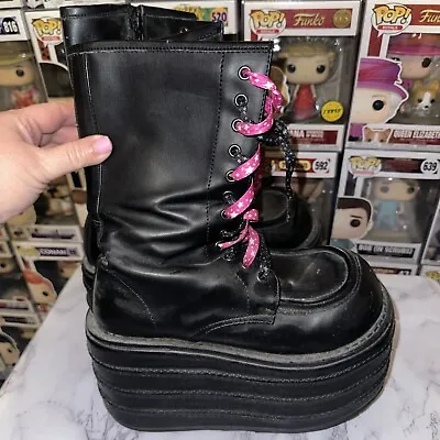 DEMONIA Huge Monster Platform Boots Hot Topic Zipper Early 2000s Goth Punk 6.5 • $27.99