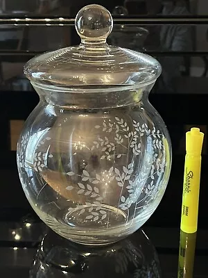 Vintage Large Decorative  Etched Crystal  Jar With Lid • $23