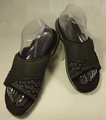 Merrell Lilyfern Sandals Womens 8 Slide Black Leather Slip On Comfort J89098 LNC • $44.99