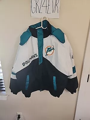 Vintage 90s Miami Dolphins Pro Player Puffer Jacket 75th Anniversary Men’s XL • $150