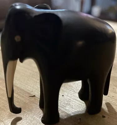 Vintage Black Ebony Wood Hand Carved Elephant Approximately 3” X 3”. • $9.95