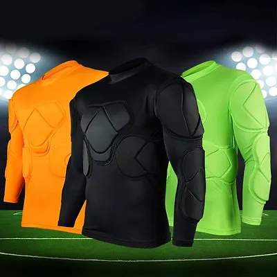 Men's Soccer Football Jersey Goal Keeper Goalie Padded Long Sleeve Shirt Tops BL • £30.35