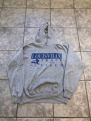 Vintage 80s 90s Louisville Track And Field Hoodie Gray Large • $17