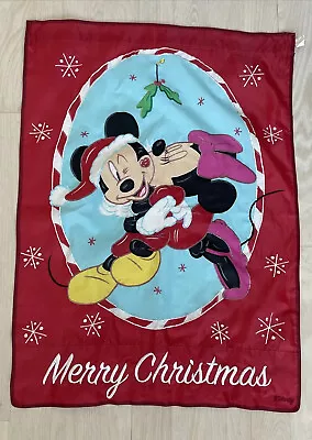 Disney Christmas Yard Garden Flag Mickey Minnie Mouse Kiss Mistletoe Embroidered • $10.99