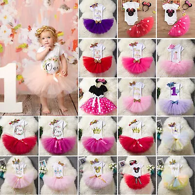 Girls Baby 1st Birthday Party Outfit Dress Tutu Skirt Set Headband Suit Outfits. • $22.89