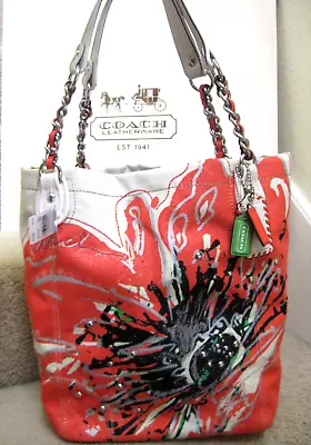 COACH 19027 RED POPPY FLOWER TOTE BAG PURSE Light Khaki NEW TAG • $249.99