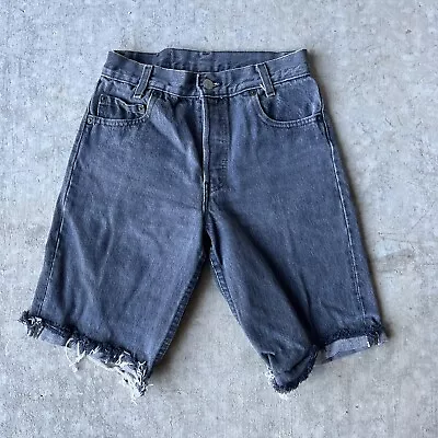 Vintage 80s Levi’s Black Destroyed Distressed Cut Off Denim Shorts Fit 24 • $26.95