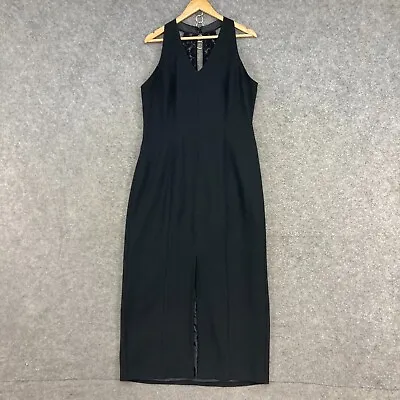 VINTAGE Jacqueline Eve Dress Womens 14 Black Sleeveless Midi V-neck J25828 • $29.95