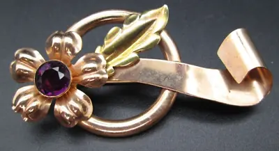 Van Dell 1/20 12K GF Gold Filled Purple Rhinestone Flower Brooch Pin VTG Estate • $22.99