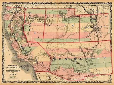 Map Of California New Mexico & Utah 1861 Vintage Style Territorial Map - 18x24 • $13.95