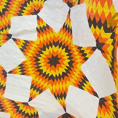 $149.99 • Buy Quilt Full 70x80 Lone Star Yellow Orange Cotton Boho Cottoagecore Retro