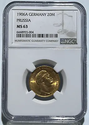 1906 A Germany 20 Marks Prussia Gold Coin Ngc Ms 63 • $1650