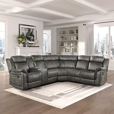 3-Piece Reclining Sectional Sofa Couch Console Solid Wood Modern Luxury Gray • $2225
