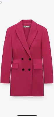 $79.90 • Buy 100% Authentic ZARA Fuchsia Pink Double Breasted Blazer $149+Tax Size: M