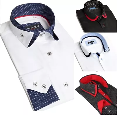 New Mens Italian Double Collar Slim Fit Shirt Round/Folding Collar Long Sleeve  • £22.85