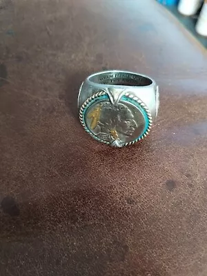 Vtg Bradford Exchange 1935 Indian Head Nickel Buffalo Coin Ring Silver Size 14 • $50