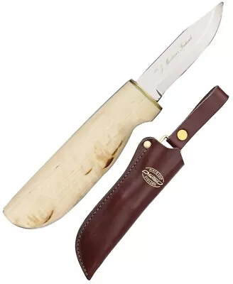 Marttiini New Handy Fixed Knife 3  Stainless Blade Waxed Curly Birch Handle  • $49.29