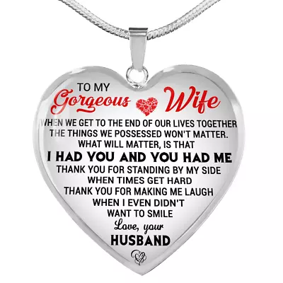 To My Gorgeous Wife Necklace Heart Pendant Gift From Husband Thankful I Love You • $29.95