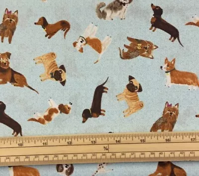 Fat Quarter Uptown Dogs Allover On Teal Pug Corgi Dalmatian 100% Cotton Fabric • £3.96